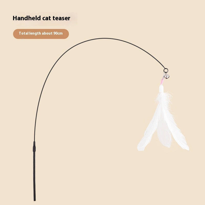 KFX-7259069 Lengthened Steel Cat Teaser with Bell Sucker and Feather Attachments
