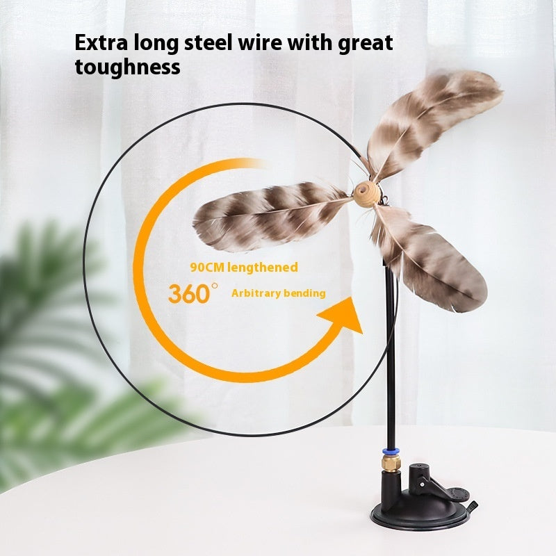 KFX-7259069 Lengthened Steel Cat Teaser with Bell Sucker and Feather Attachments
