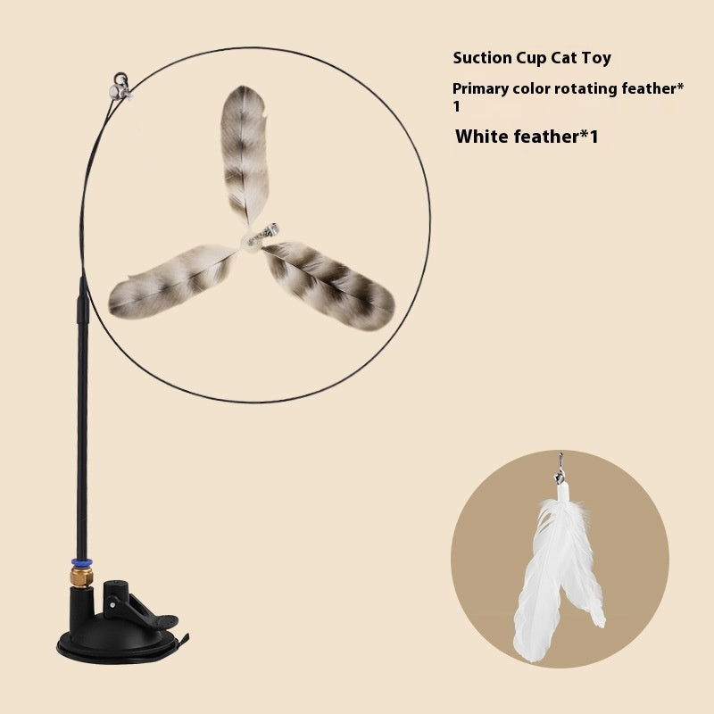KFX-7259069 Lengthened Steel Cat Teaser with Bell Sucker and Feather Attachments