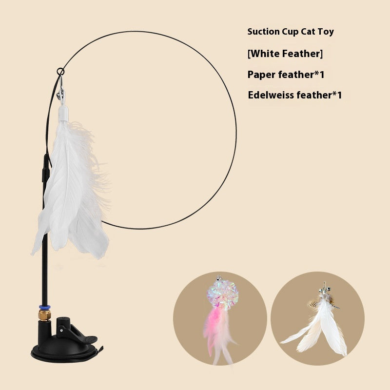 KFX-7259069 Lengthened Steel Cat Teaser with Bell Sucker and Feather Attachments