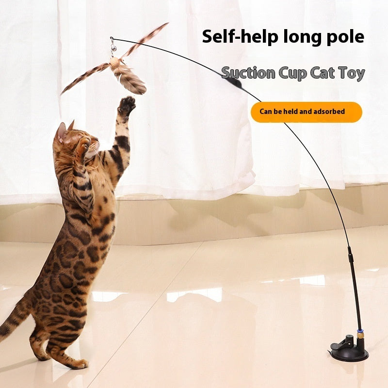KFX-7259069 Lengthened Steel Cat Teaser with Bell Sucker and Feather Attachments