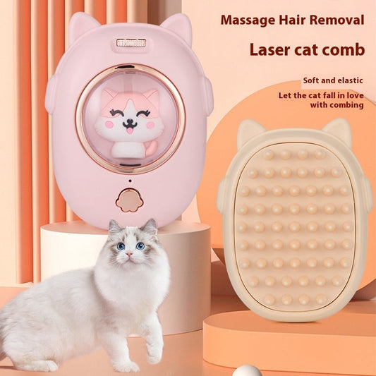 KFX-7259837 Multifunctional Cat and Dog Comb with Laser Teaser, Pink and Yellow Design
