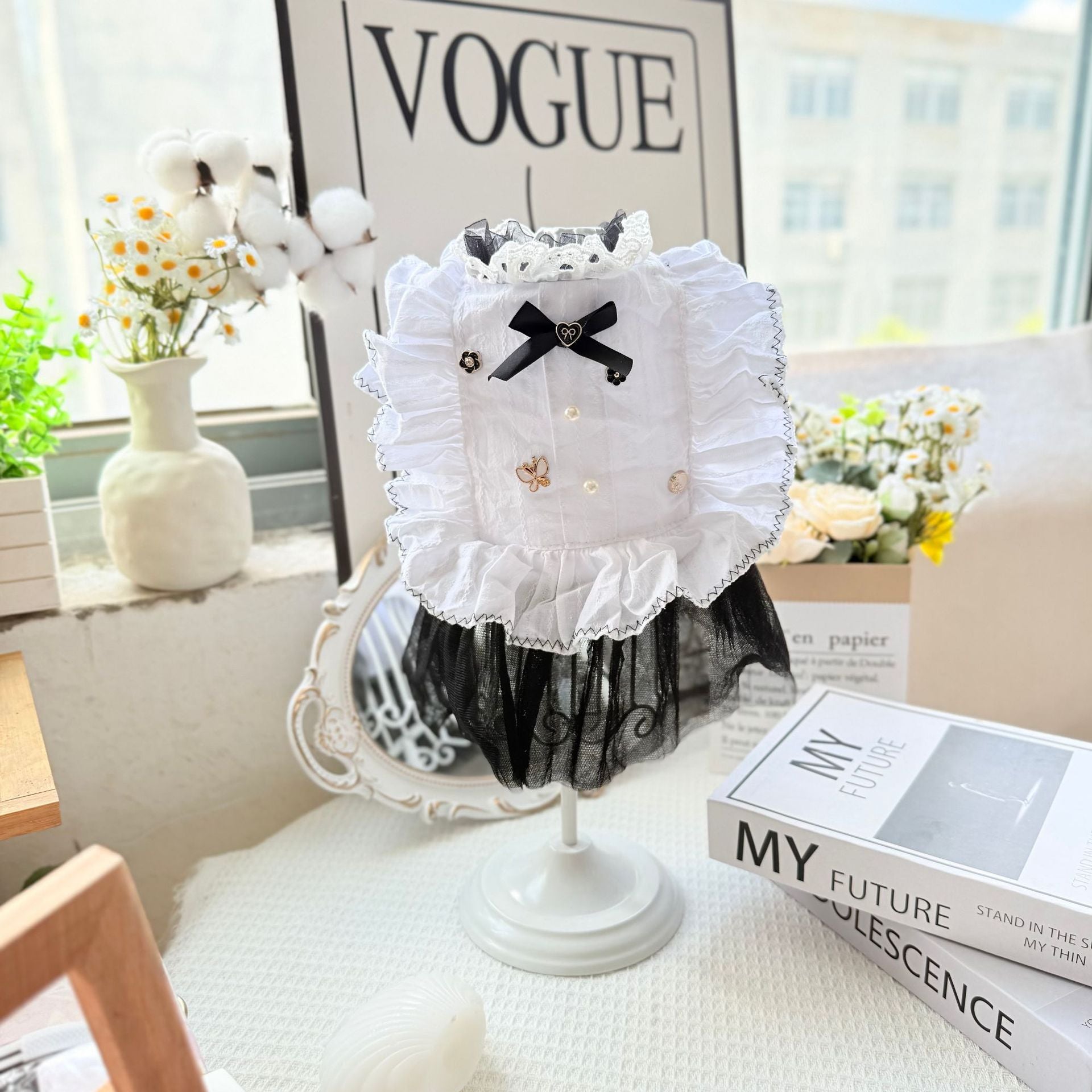 KFX-7263677 White Yarn Gauze Skirt Dress for Dogs - XS to XL Sizes Available