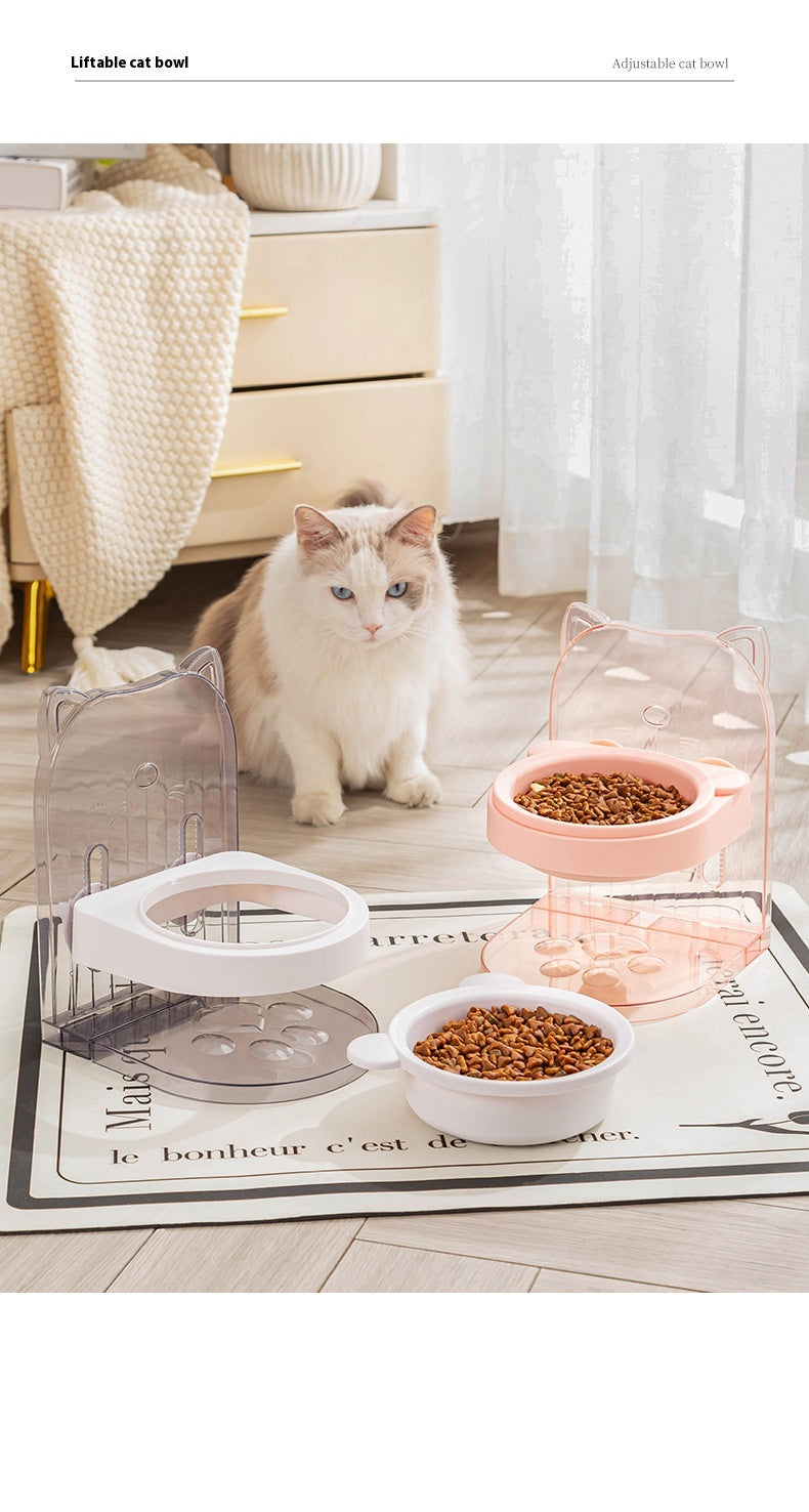 KFX-7264189 Adjustable Height Cat Ear Feeding Bowl in Gray and Pink