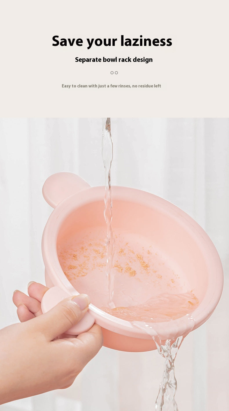 KFX-7264189 Adjustable Height Cat Ear Feeding Bowl in Gray and Pink