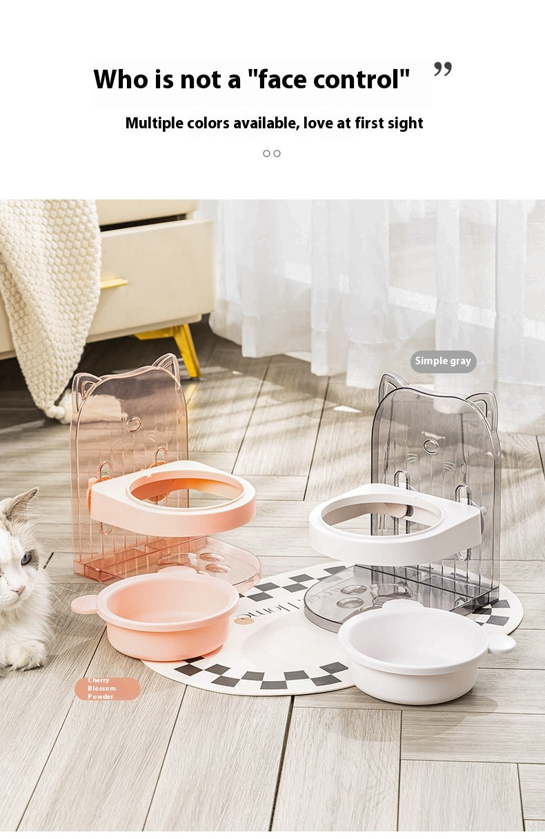 KFX-7264189 Adjustable Height Cat Ear Feeding Bowl in Gray and Pink
