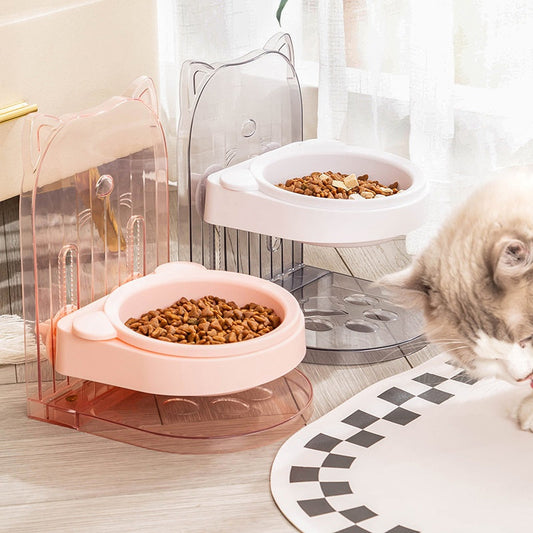 KFX-7264189 Adjustable Height Cat Ear Feeding Bowl in Gray and Pink