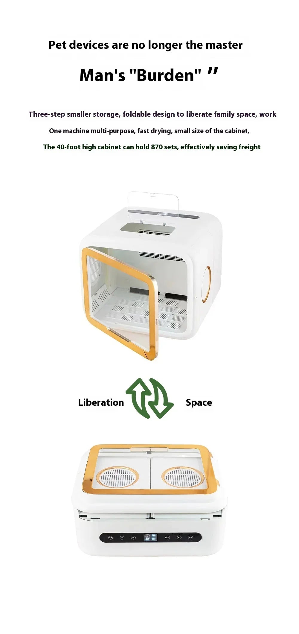 KFX-726547 Eco-Friendly Foldable Electric Pet Grooming Dryer Box for Dogs and Cats - 68L Capacity