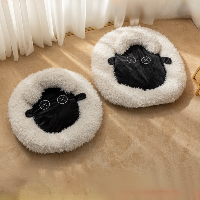 KFX-7265853 Cozy Winter Round Bed for Cats - Soft and Warm Lamb Design
