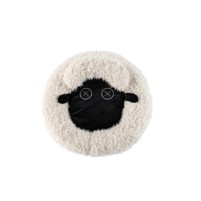 KFX-7265853 Cozy Winter Round Bed for Cats - Soft and Warm Lamb Design