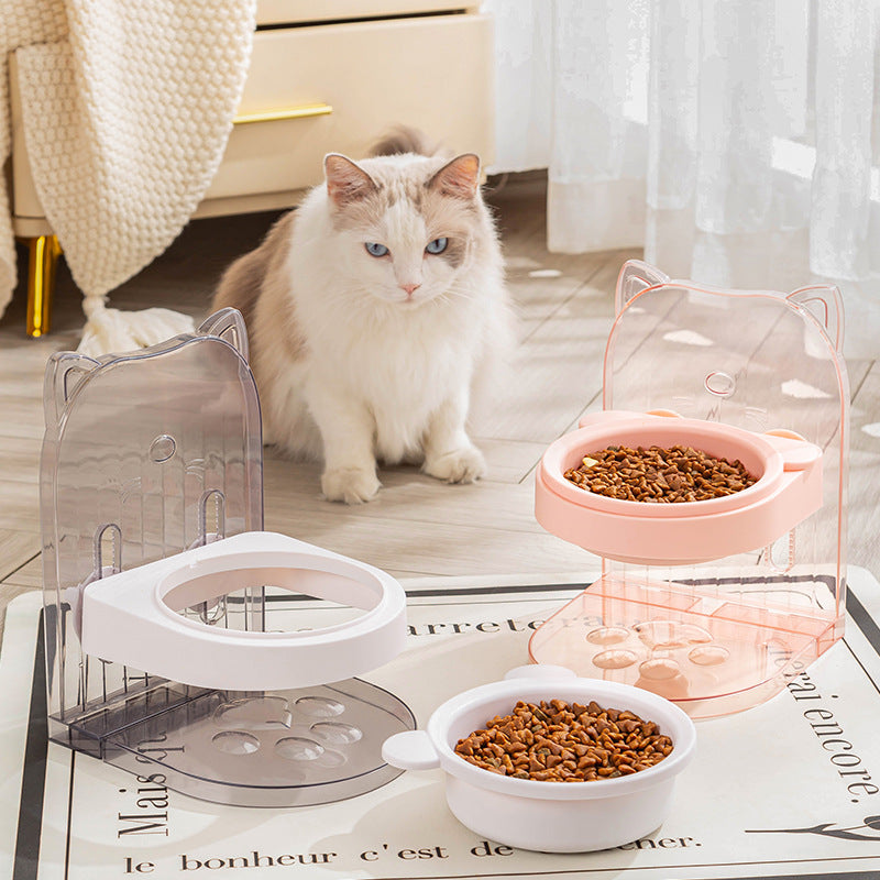 KFX-7267261 Adjustable Cat Bowl with Ear Design for Neck Protection and Anti-Spill Feeding in Removable Hanging Cage
