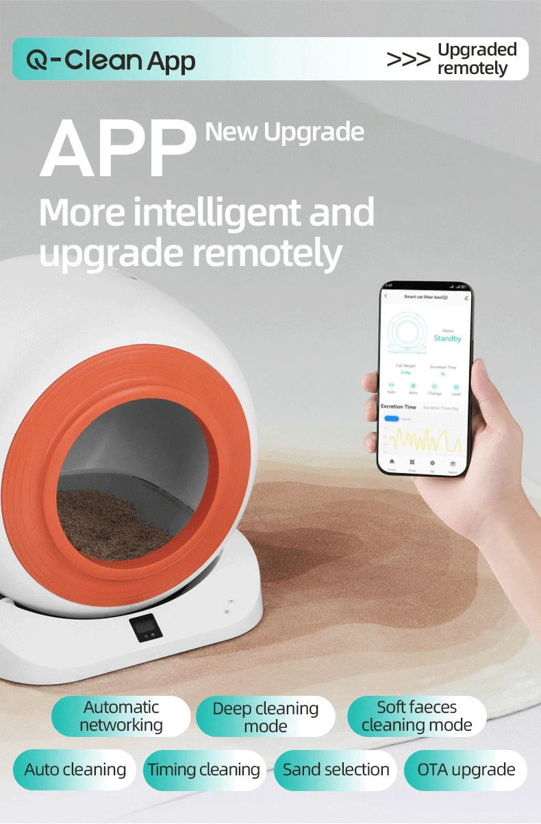 KFX-726739 Smart Automatic Cat Litter Box with App Control and Self-Cleaning Feature, 9L Capacity, Safety Design