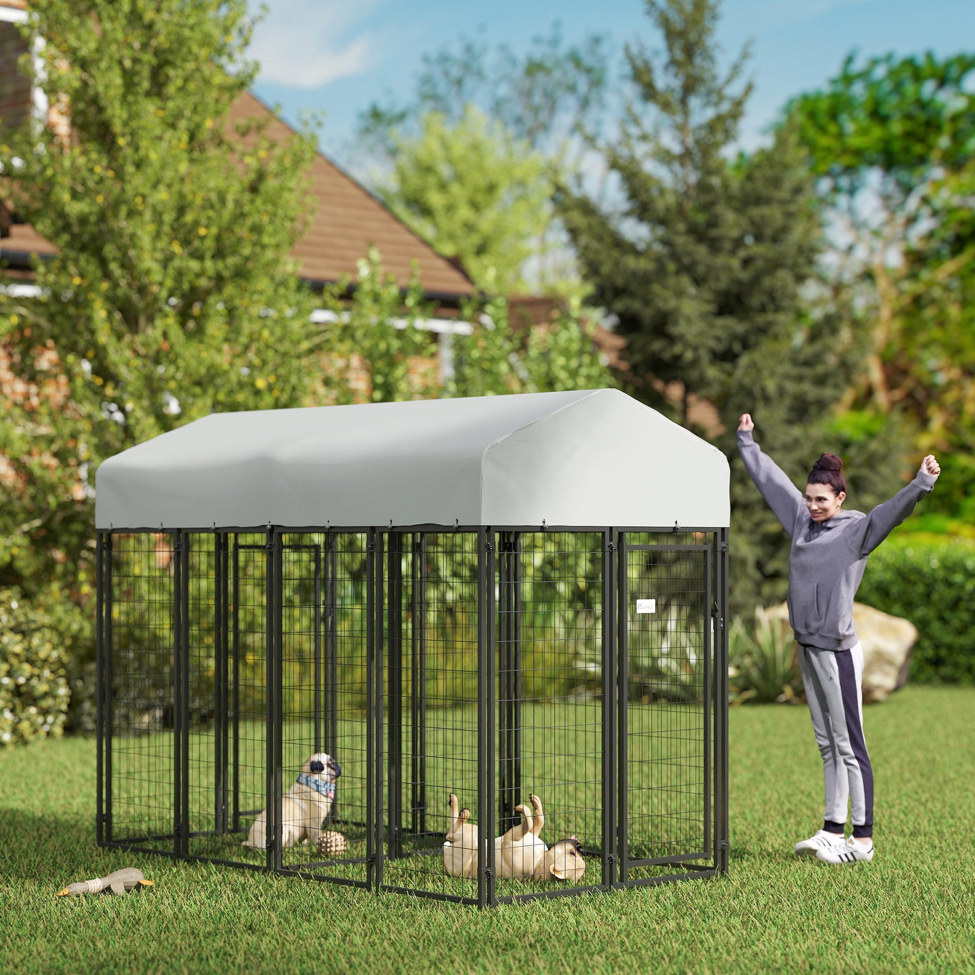 KFX-7267645 Two-Room Outdoor Dog Kennel with Waterproof Cover and Secure Design