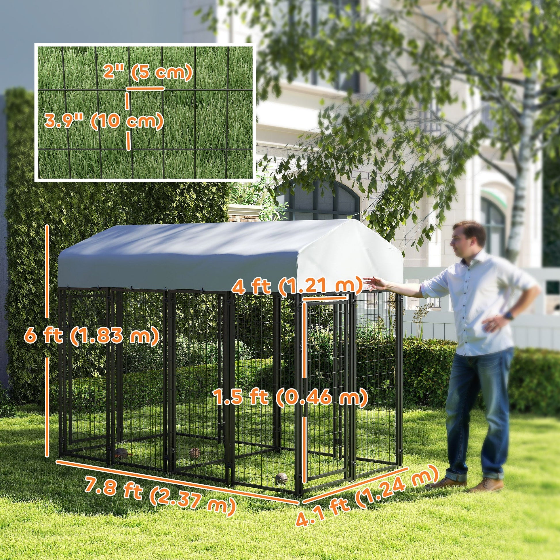 KFX-7267645 Two-Room Outdoor Dog Kennel with Waterproof Cover and Secure Design