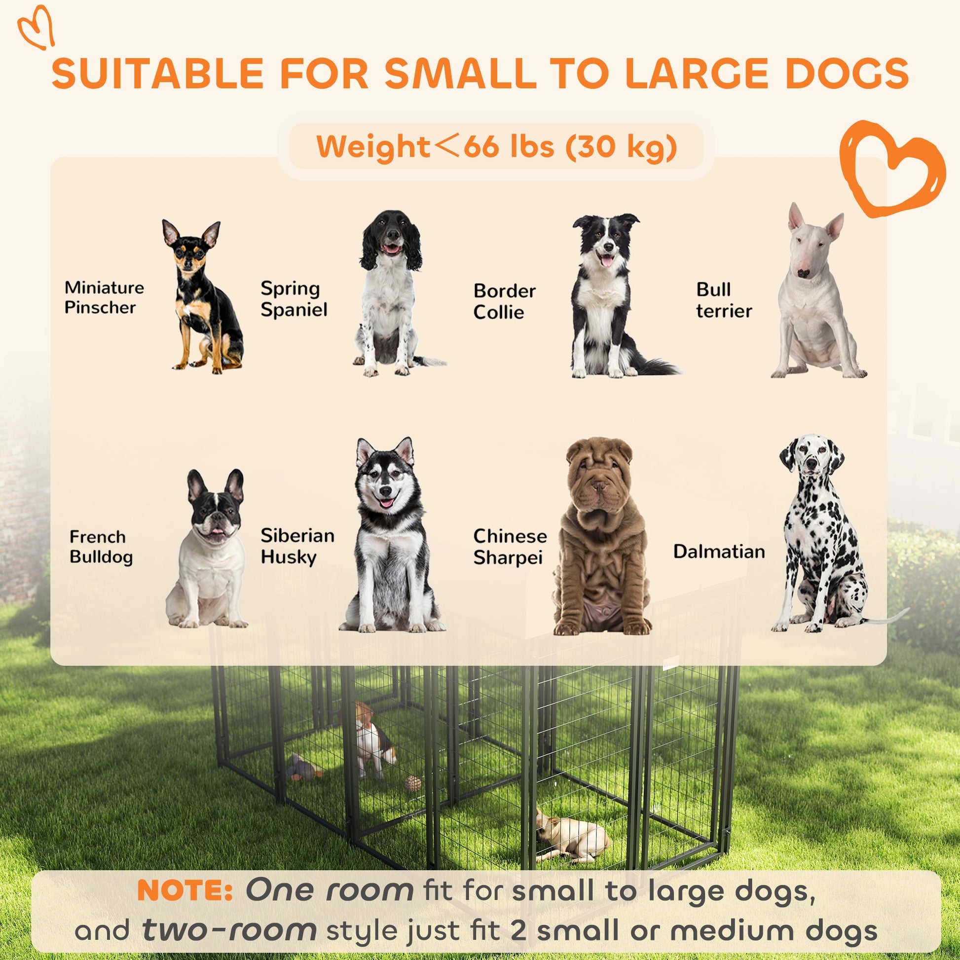 KFX-7267645 Two-Room Outdoor Dog Kennel with Waterproof Cover and Secure Design