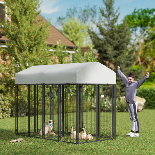 KFX-7267645 Two-Room Outdoor Dog Kennel with Waterproof Cover and Secure Design