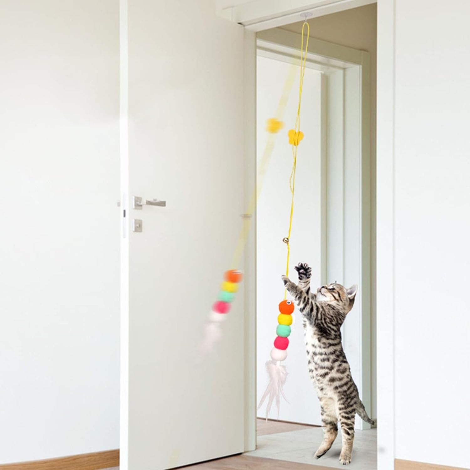 KFX-7271229 Interactive Hanging Cat Toy with Adjustable Elastic Rope for Indoor Cats, Durable and Safe Plush Design