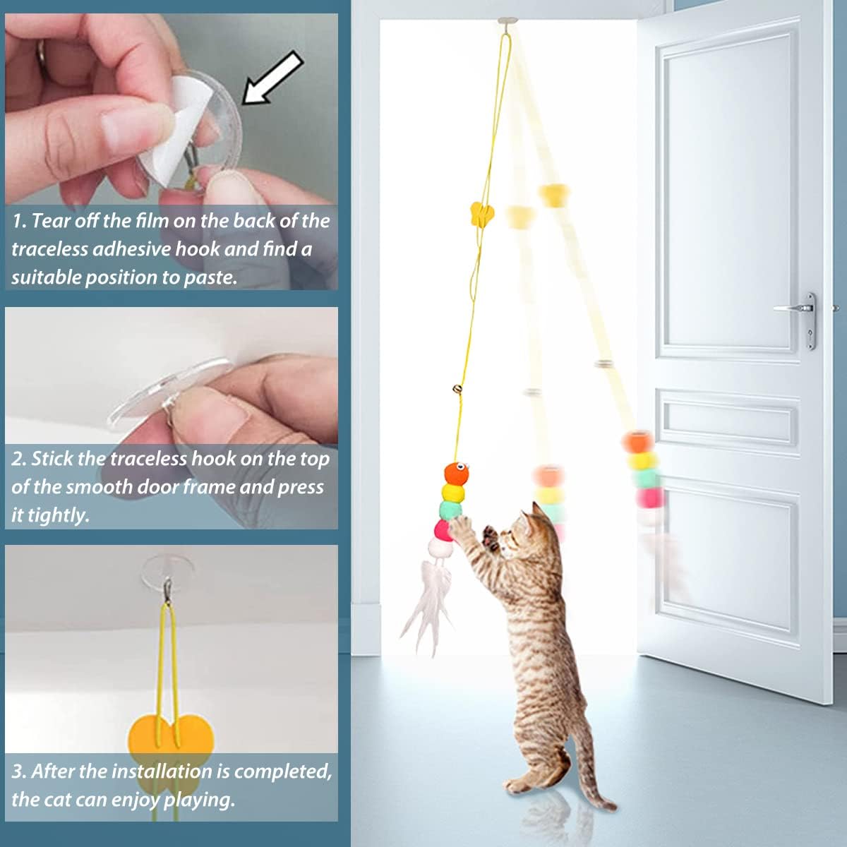 KFX-7271229 Interactive Hanging Cat Toy with Adjustable Elastic Rope for Indoor Cats, Durable and Safe Plush Design