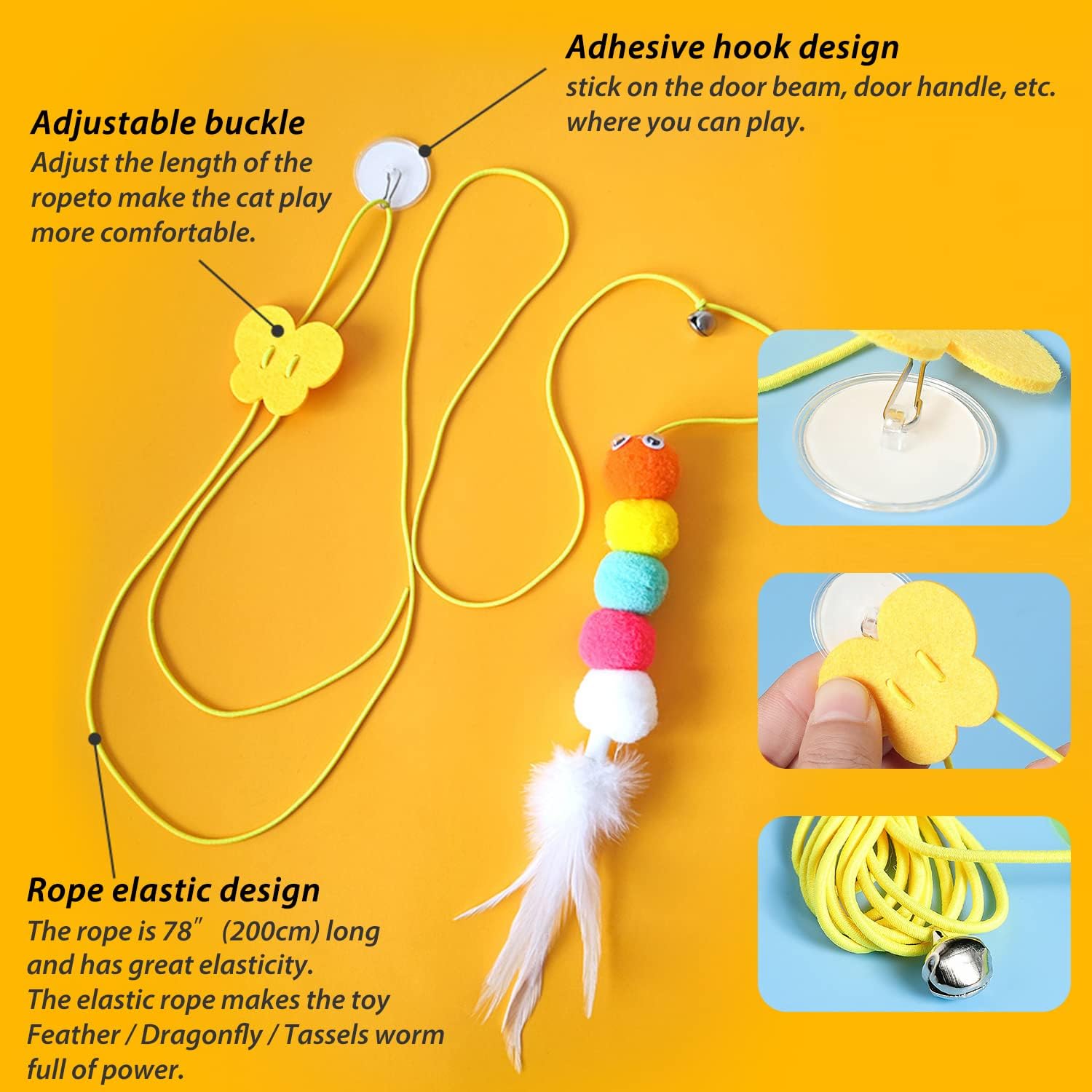 KFX-7271229 Interactive Hanging Cat Toy with Adjustable Elastic Rope for Indoor Cats, Durable and Safe Plush Design