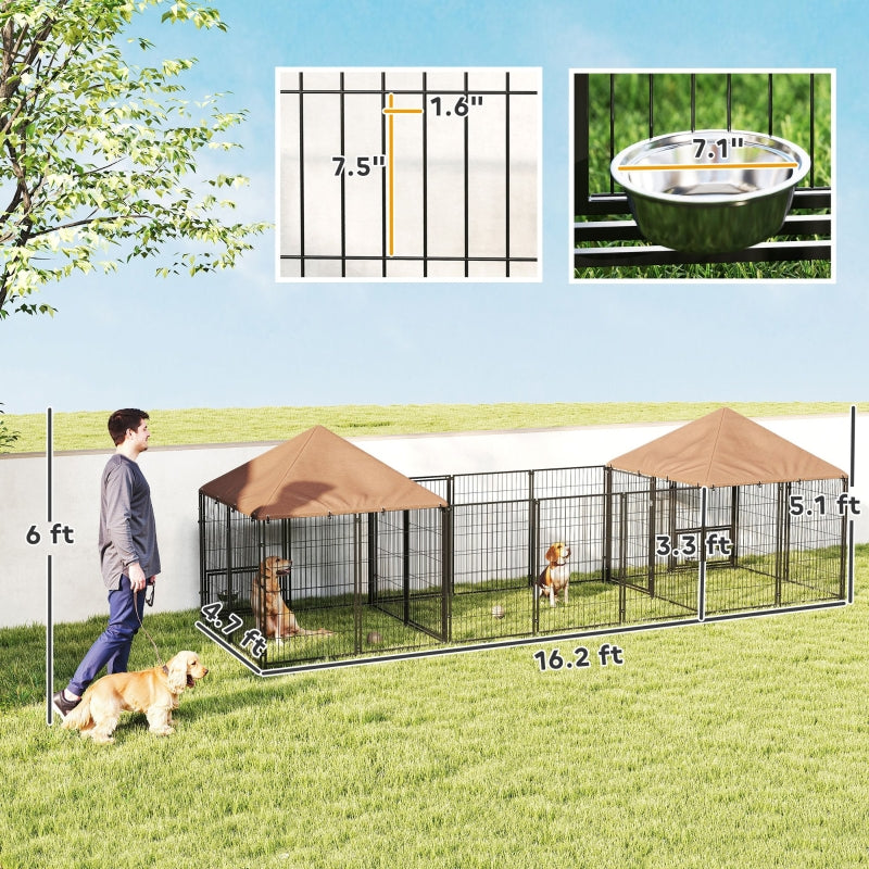 KFX-7273405 Spacious Outdoor Dog Kennel with Adjustable Height Bowls and Private Resting Area