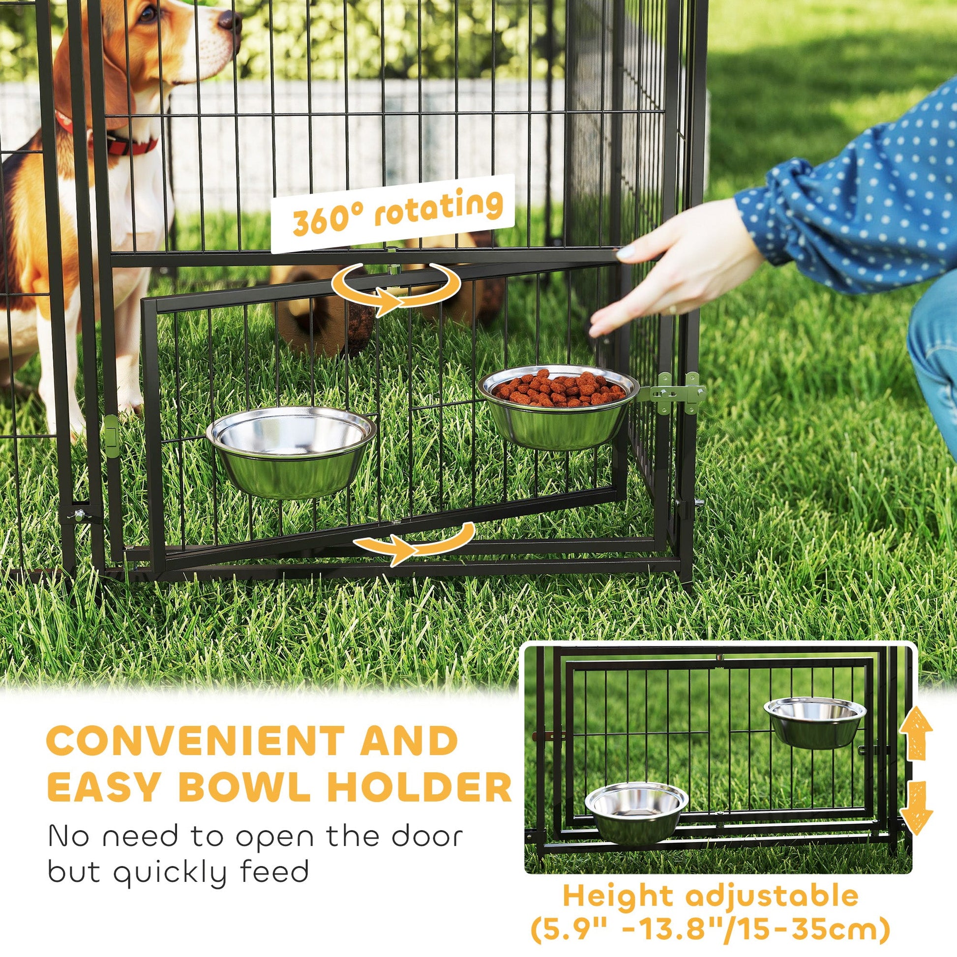 KFX-7273405 Spacious Outdoor Dog Kennel with Adjustable Height Bowls and Private Resting Area