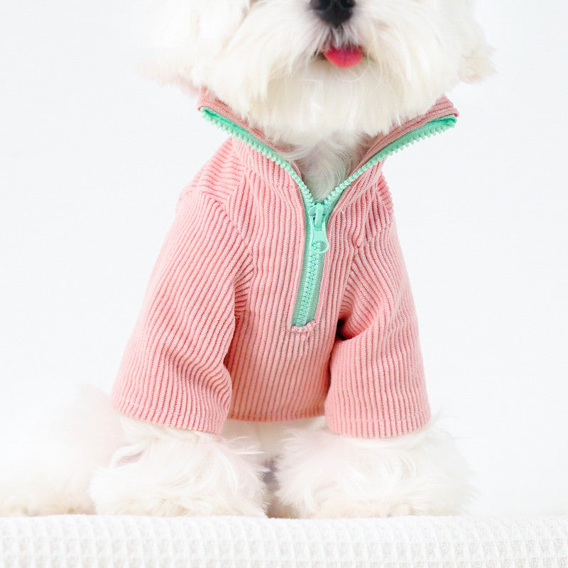 KFX-7276093 High Neck Zip Dog Vest in Pink - Fashionable Minimalist Design for Pets