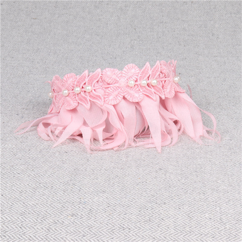 KFX-7277117 Adjustable Pink and White Dog Saliva Towel Bib for Small to Medium Dogs