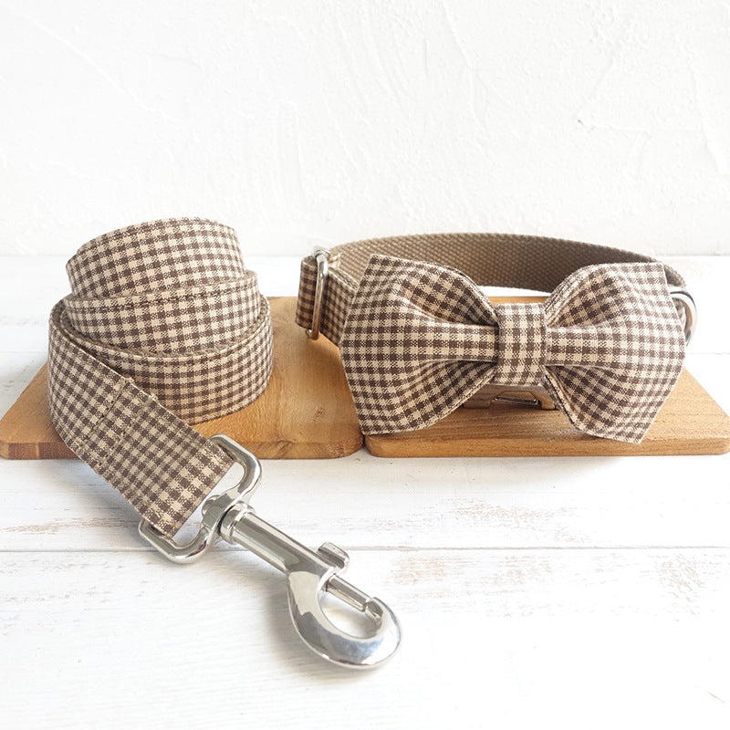KFX-7279293 Pet Supplies Dog Pen Bowknot Accessories Set in Coffee Grid, Available Sizes XS to XL