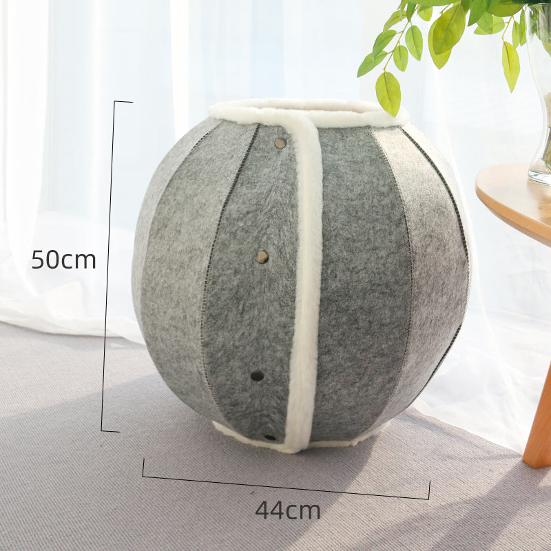 KFX-7279549 Washable Semi-Closed Felt Pet Nest Bed for Cats and Dogs in Pumpkin Style
