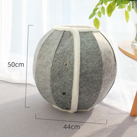 KFX-7279549 Washable Semi-Closed Felt Pet Nest Bed for Cats and Dogs in Pumpkin Style