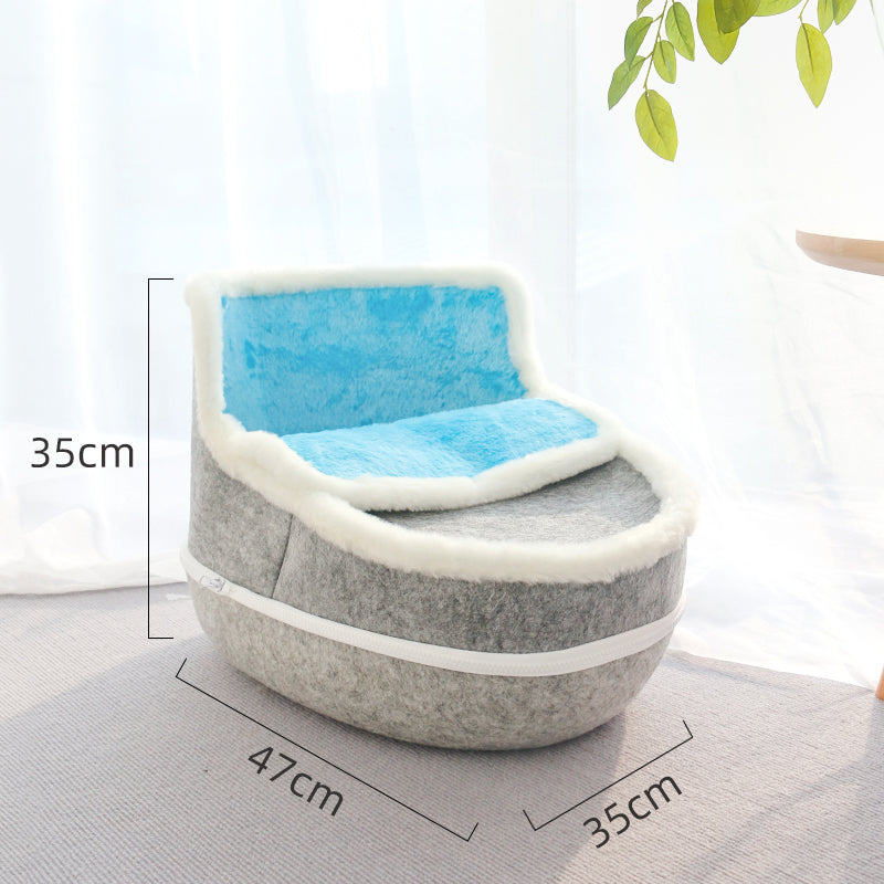 KFX-7279549 Washable Semi-Closed Felt Pet Nest Bed for Cats and Dogs in Pumpkin Style