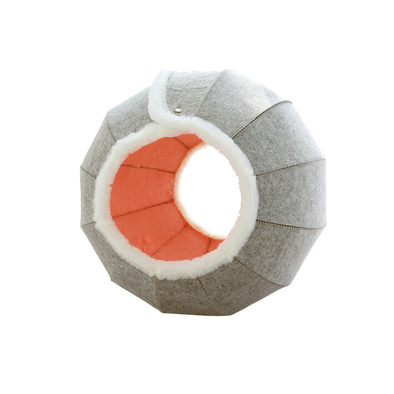 KFX-7279549 Washable Semi-Closed Felt Pet Nest Bed for Cats and Dogs in Pumpkin Style