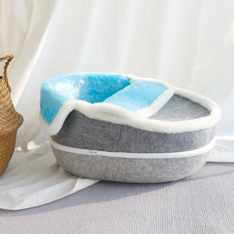 KFX-7279549 Washable Semi-Closed Felt Pet Nest Bed for Cats and Dogs in Pumpkin Style