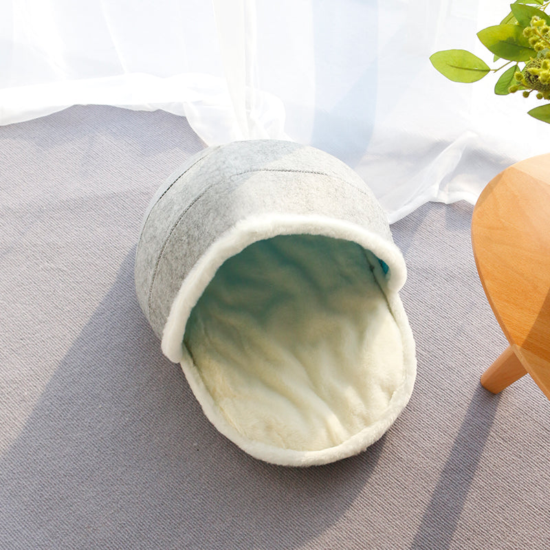 KFX-7279549 Washable Semi-Closed Felt Pet Nest Bed for Cats and Dogs in Pumpkin Style