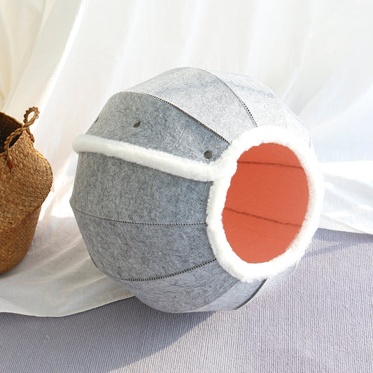 KFX-7279549 Washable Semi-Closed Felt Pet Nest Bed for Cats and Dogs in Pumpkin Style