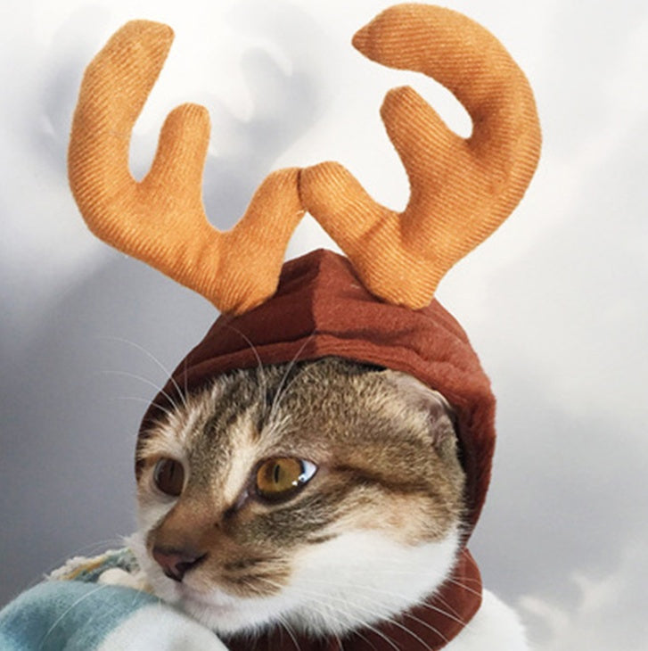 KFX-7282877 Small Christmas Pet Tiara with Adjustable Rabbit Hair Headband and Cotton Hat