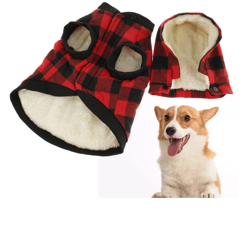 KFX-7283645 Warm Autumn & Winter Plaid Detachable Hat Pet Dog Jacket