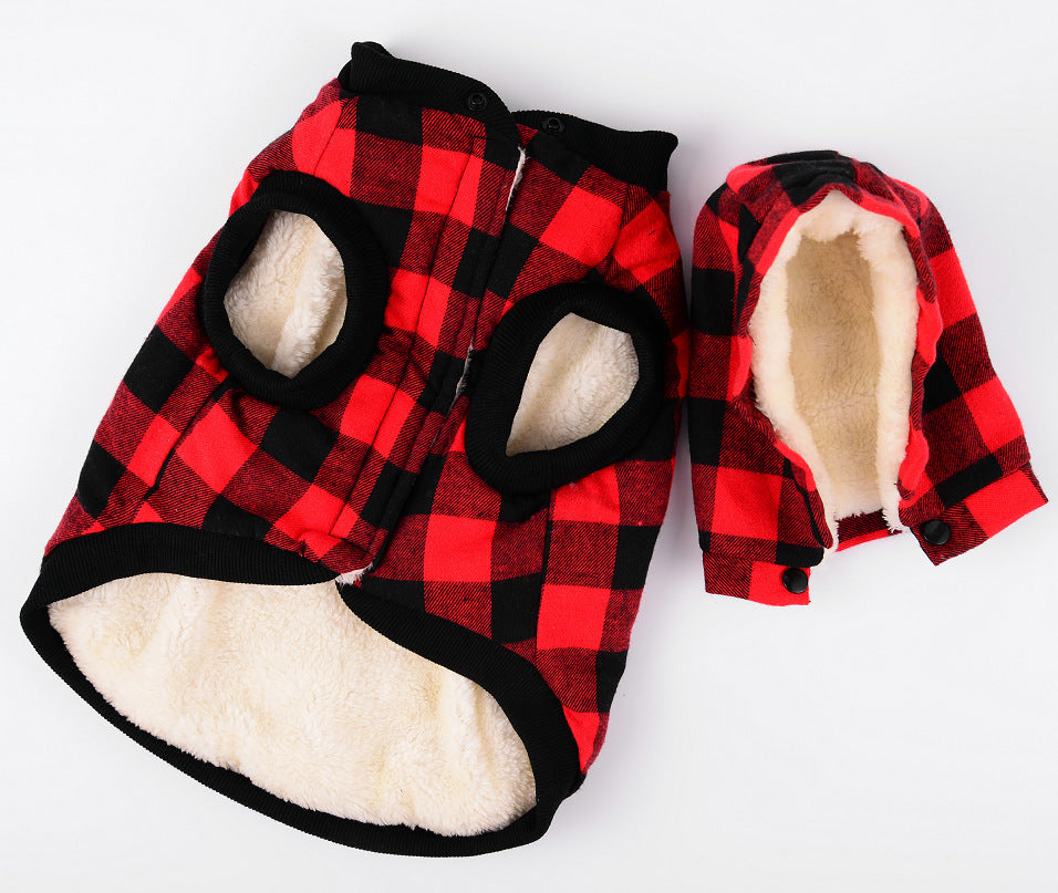 KFX-7283645 Warm Autumn & Winter Plaid Detachable Hat Pet Dog Jacket