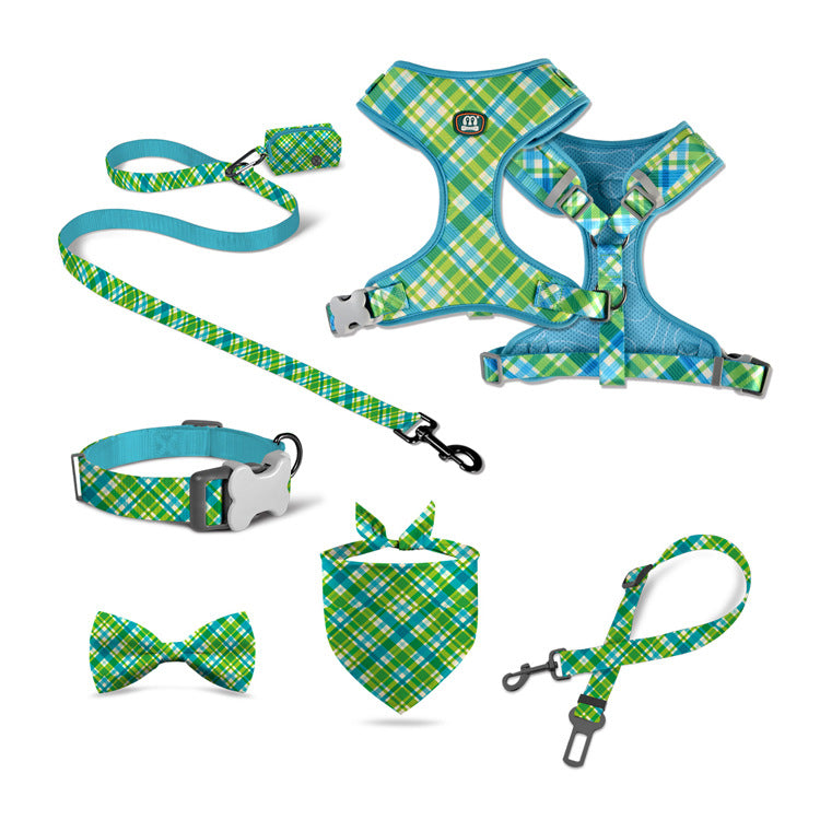 KFX-7284541 Pet Supplies Pink Sunflower Four-Piece Pet Chain Set with Collar, Harness, Leash, and Bin Bag