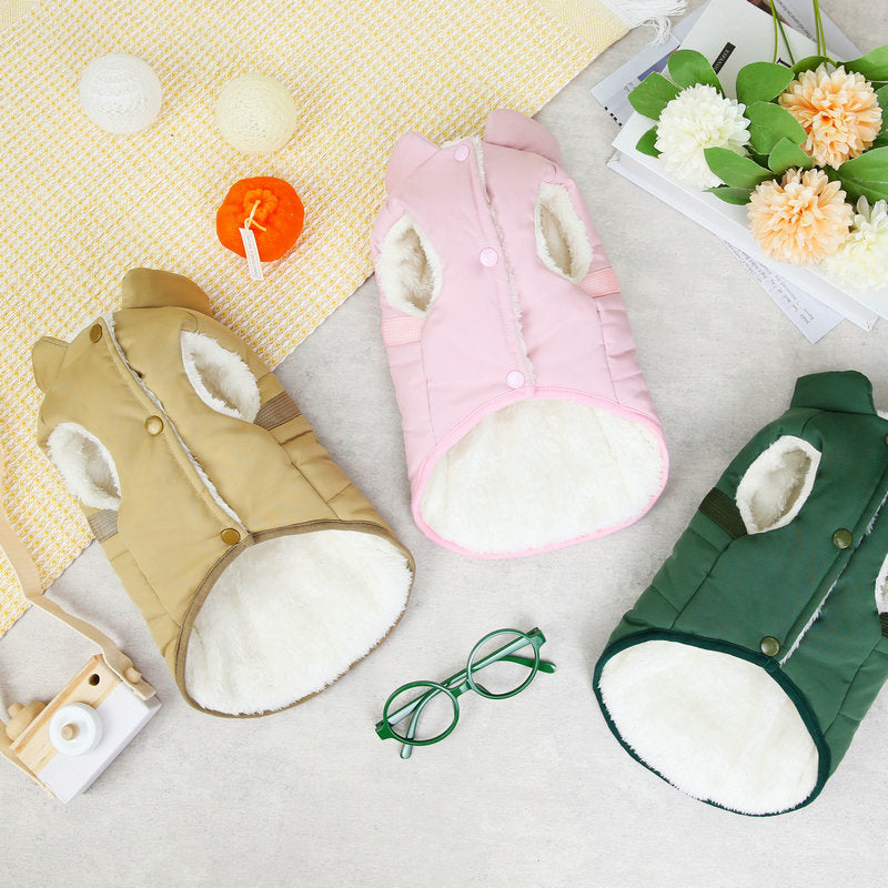 KFX-7285821 Stylish Dog Vest with Stand Collar in Cotton Fabric - Sizes S to XXL, Available in Pink, Green, Khaki