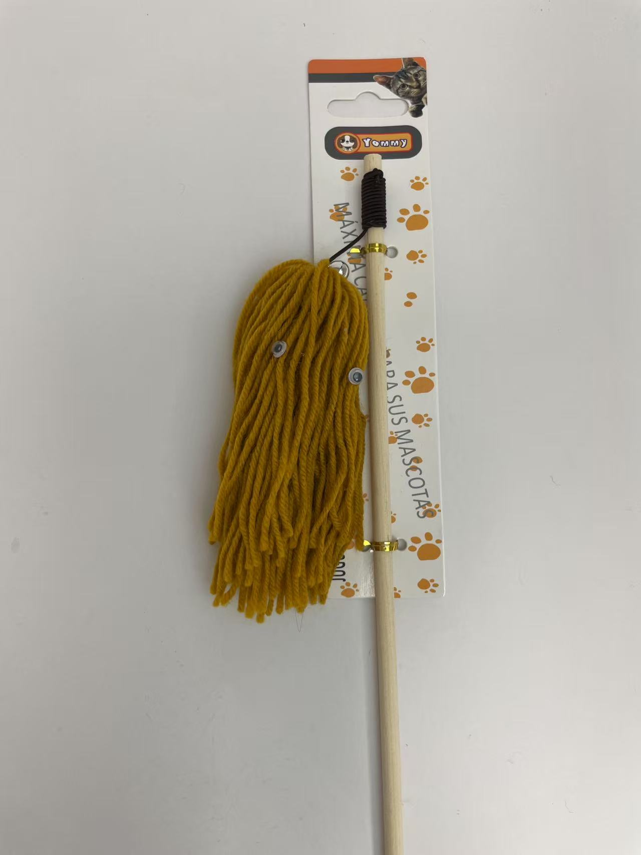 KFX-7286077 Wooden Cat Teaser Wand with Natural Wool Ball