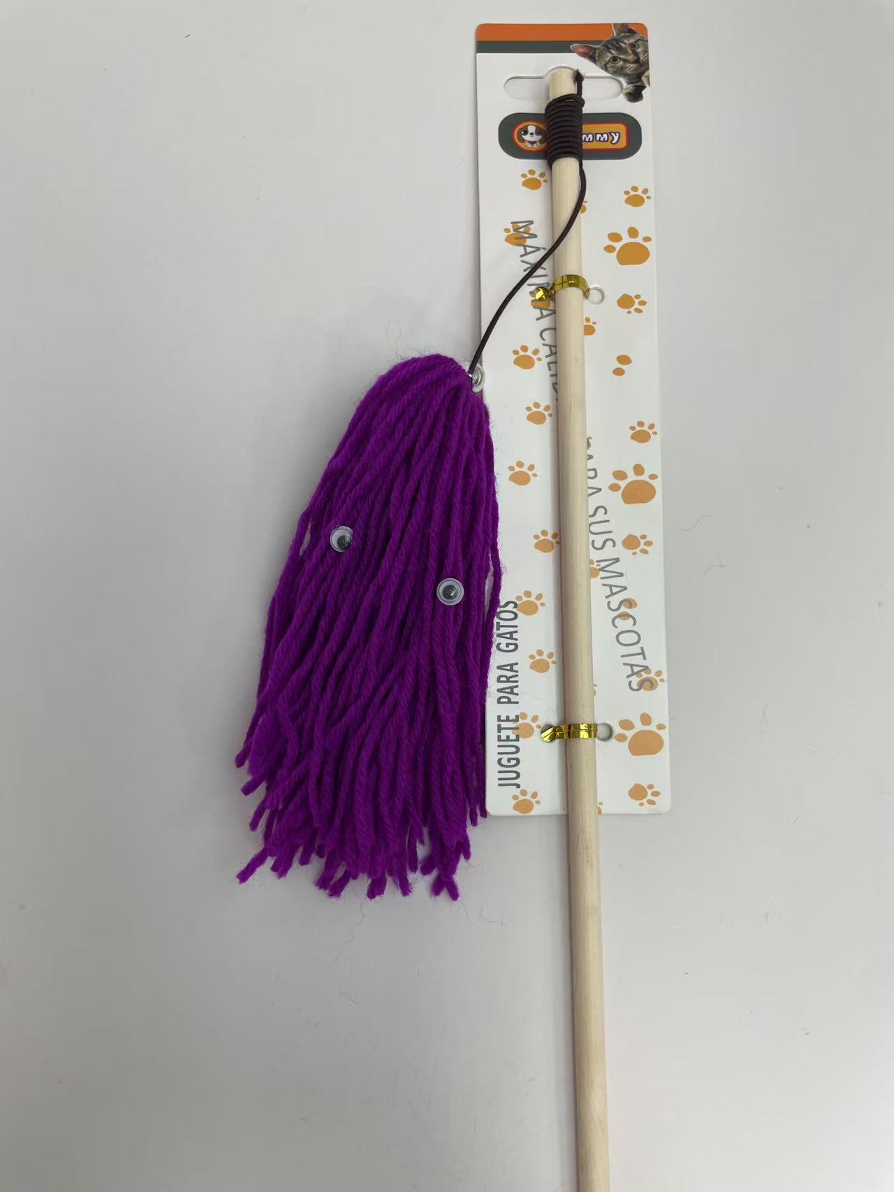 KFX-7286077 Wooden Cat Teaser Wand with Natural Wool Ball