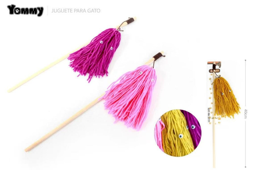 KFX-7286077 Wooden Cat Teaser Wand with Natural Wool Ball