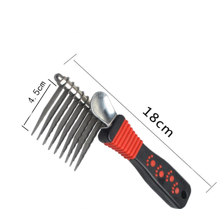 KFX-7286845 Pet Knot Comb for Effective Dog Hair Removal - Stainless Steel & Plastic, Red, 18 x 4.5 cm