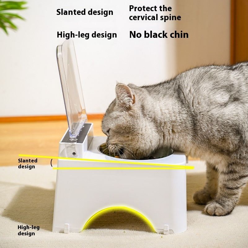 KFX-7287229 Automatic Cat Bowl Feeder with Lid-Opening Mechanism - Available in Plastic, Stainless Steel, and Ceramic