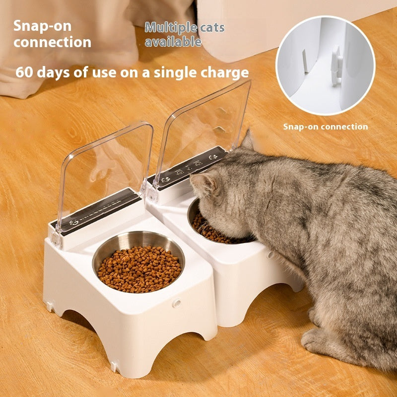 KFX-7287229 Automatic Cat Bowl Feeder with Lid-Opening Mechanism - Available in Plastic, Stainless Steel, and Ceramic