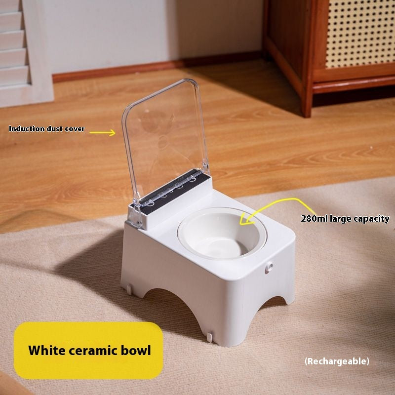 KFX-7287229 Automatic Cat Bowl Feeder with Lid-Opening Mechanism - Available in Plastic, Stainless Steel, and Ceramic
