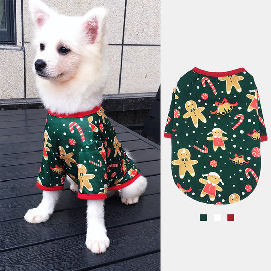 KFX-7289405 Festive Holiday Dog Apparel - Snowman, Elk, Gingerbread Man & Santa Claus Styles, Cotton, Sizes XS to L