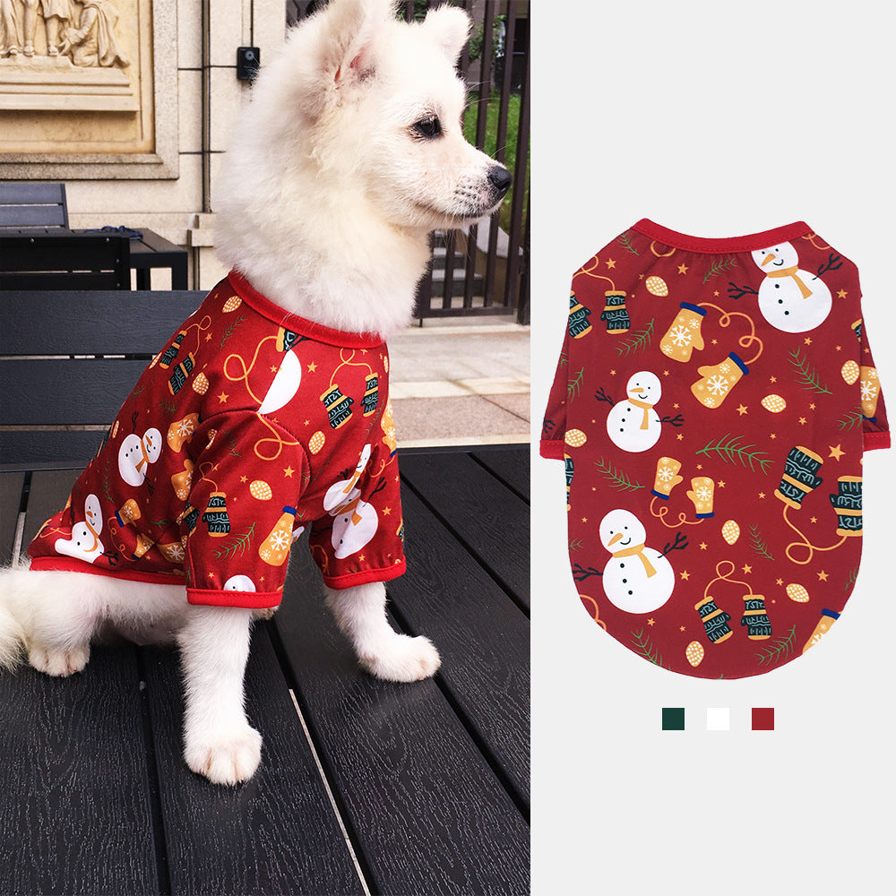 KFX-7289405 Festive Holiday Dog Apparel - Snowman, Elk, Gingerbread Man & Santa Claus Styles, Cotton, Sizes XS to L