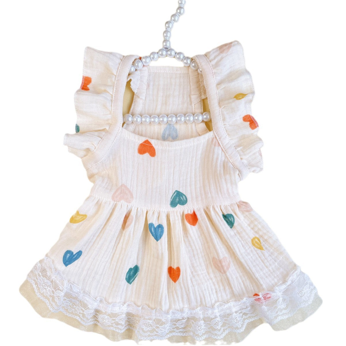 KFX-7291581 Light Yellow Baby Cotton Yarn Dress with Love Heart Design and Flying Sleeves, Casual Style, Sizes XS-XXL